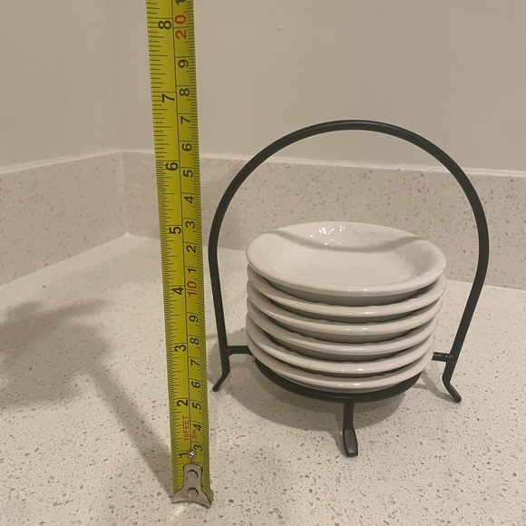 White Ceramic Mini Hosting/Serving Plates with Black Metal Holder - Picture 1 of 1